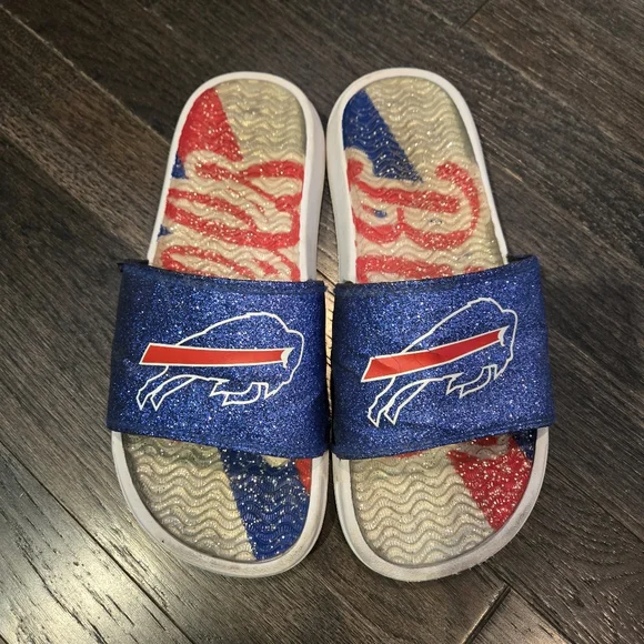 NFL Buffalo Bills Slide Sandals - Glitter Sparkle - Blue, White, Red - SZ 7/8 - Picture 8 of 8